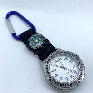 Dreams 40mm silver tone clip on  compass pocket watch w/battery